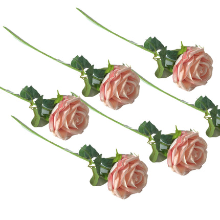 Artificial Single Stem Rose 64cm - Soft Pink- Set of 6 Stems.