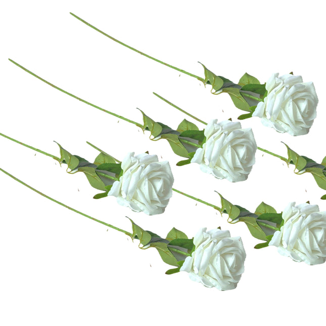 Artificial Single Stem Rose 64cm - White - Set of 6 Stems.