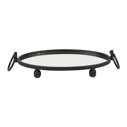 Eliza Mirror Tray with Handles - Oval - Black.