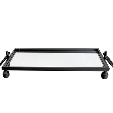 Eliza Mirror Tray with Handles - Medium - Black.