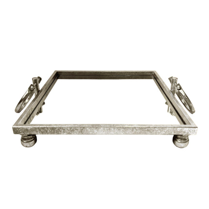 Eliza Mirror Tray with Handles - Square - Silver.