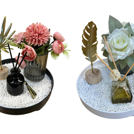 Bloom Flower Tray & Fragrance Diffuser Set - Black.