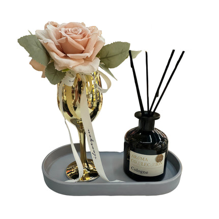 Flower Decor Tray & Fragrance Diffuser Sets -Gold.