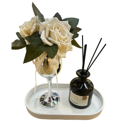 Flower Decor Tray & Fragrance Diffuser Sets -Silver.