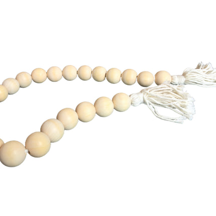 Small Beads & Large Length Wooden Garland With Tassel - White.