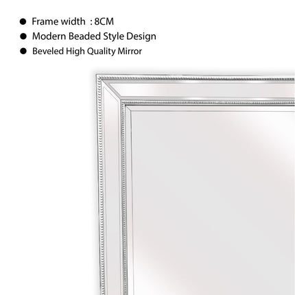 Silver Beaded Framed Mirror - Rectangle 80cm x 110cm.