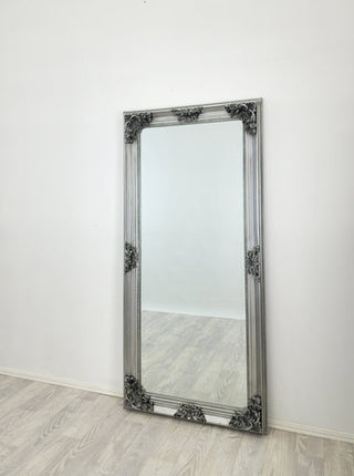 Deluxe French Provincial Ornate Mirror - Antique Silver - 90cm x 170cm.