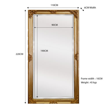 Deluxe French Provincial Ornate Mirror - Gold - X large 210cm x 110cm.