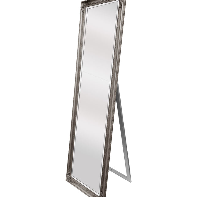 French Provincial Ornate Mirror - Antique Silver - Free Standing 50cm x 170cm.