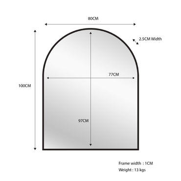 Black Metal Arch Mirror -  Small 80cm x 100cm.