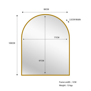 Gold Metal Arch Mirror  - Small 80cm x 100cm.