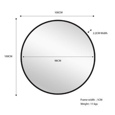 Metal Round Mirror 100cm - Black.
