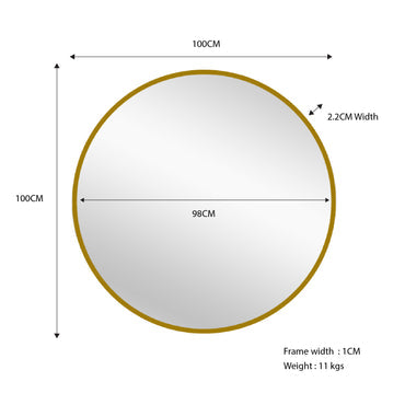 Metal Round Mirror 100cm - Gold.