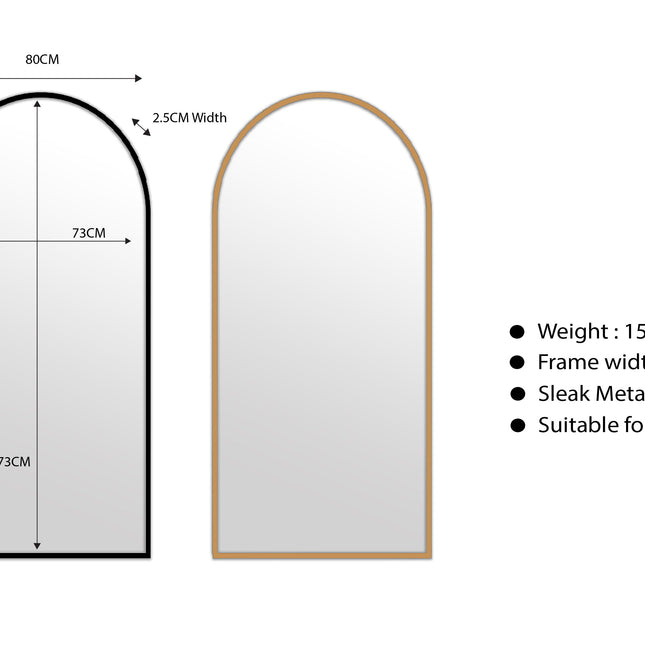 Metal Arch Mirror 80cm x 170cm - Black.