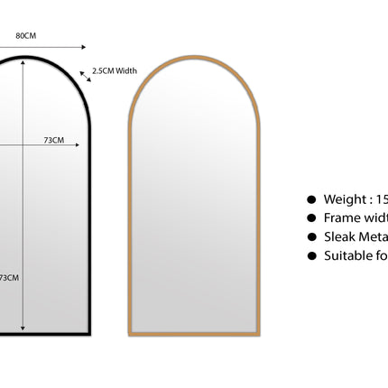 Metal Arch Mirror 80cm x 170cm - Gold.
