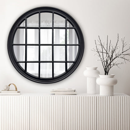 Window Style Mirror - Black Circle 100cm.