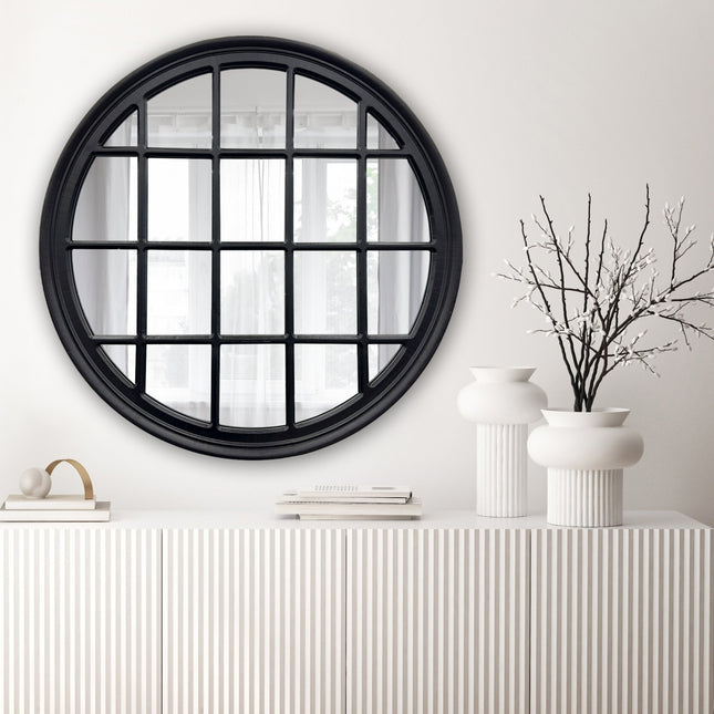Window Style Mirror - Black Circle 100cm.