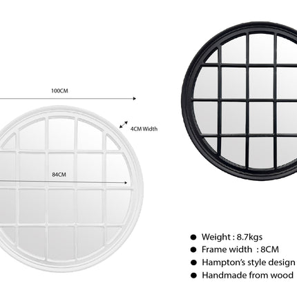 Window Style Mirror - Black Circle 100cm.