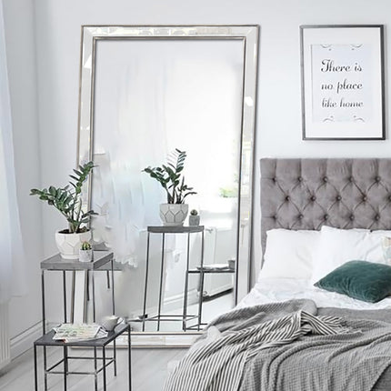 Silver Beaded Framed Mirror - X Large 190cm x 100cm.