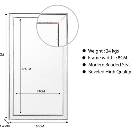 Gold Beaded Framed Mirror - X Large 190cm x 100cm.