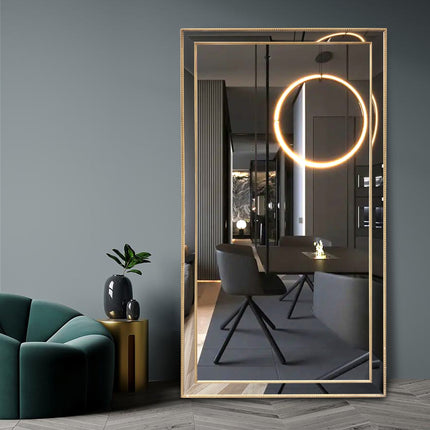 Gold Beaded Framed Mirror - X Large 190cm x 100cm.
