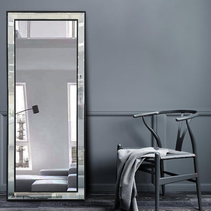 Medium Black Beaded Framed Mirror - 70cm x 170cm.