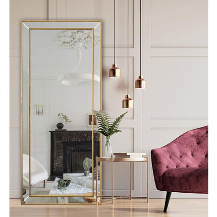 Medium Gold Beaded Framed Mirror - 70cm x 170cm.