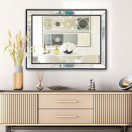 Black Beaded Framed Mirror - Rectangle 80cm x 110cm.
