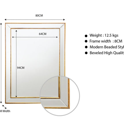 Black Beaded Framed Mirror - Rectangle 80cm x 110cm.
