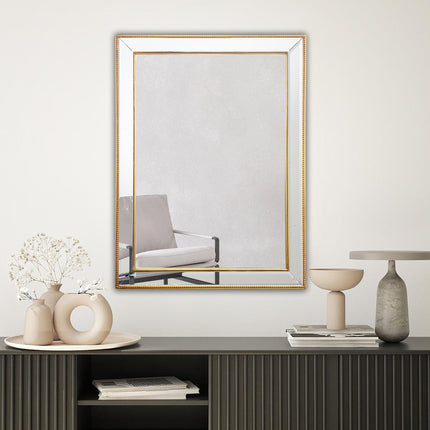 Gold Beaded Framed Mirror - Rectangle 80cm x 110cm.