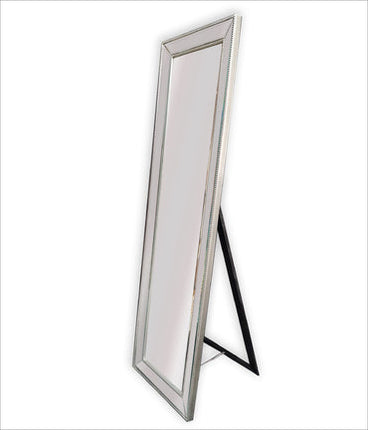 Silver Beaded Framed Mirror - Free Standing 50cm x 170cm.