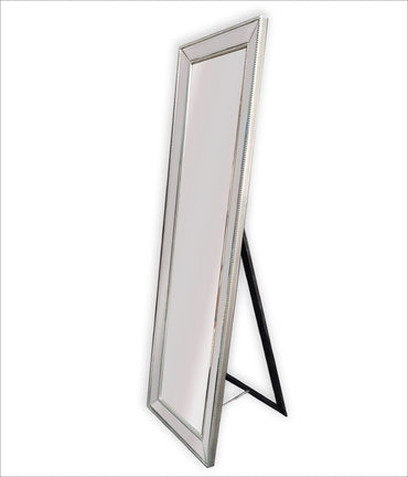 Silver Beaded Framed Mirror - Free Standing 50cm x 170cm.