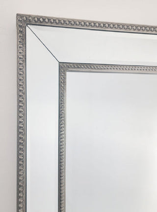 Silver Beaded Framed Mirror - Free Standing 50cm x 170cm.
