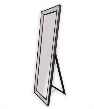 Black Beaded Framed Mirror - Free Standing 50cm x 170cm.