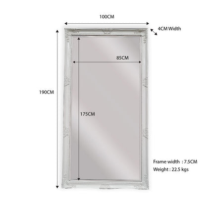 French Provincial Ornate Mirror - WHITE - X Large 100cm x 190cm.
