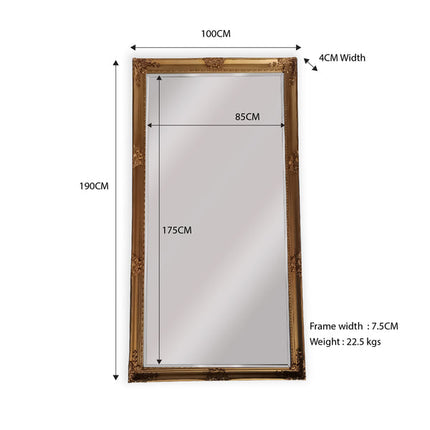 French Provincial Ornate Mirror - COUNTRY GOLD - X Large 100cm x 190cm.