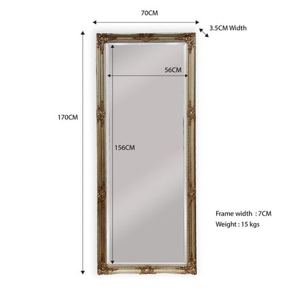 French Provincial Ornate Mirror - Champagne - Medium 70cm x 170cm.