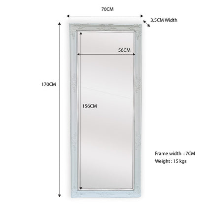 French Provincial Ornate Mirror - White - Medium 70cm x 170cm.