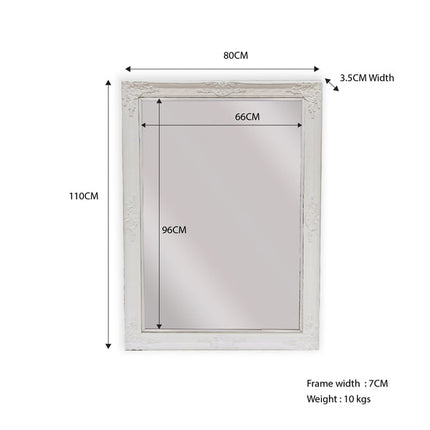 French Provincial Ornate Mirror - White - Small 80cm x 110cm.