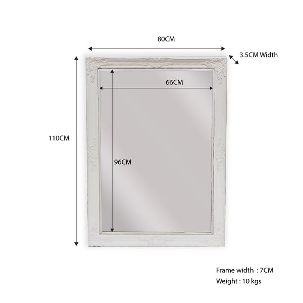 French Provincial Ornate Mirror - White - Small 80cm x 110cm.