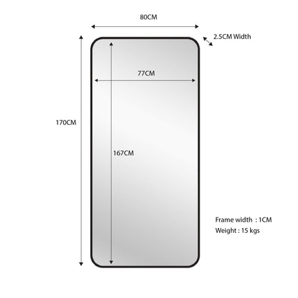 Black Metal Rectangle Mirror - Medium 80cm x 170cm.