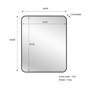 Black Metal Rectangle Mirror - Small 80cm x 100cm.