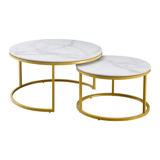 Nesting Style Coffee Table - White on Champagne Gold - 80cm/60cm.