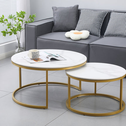 Nesting Style Coffee Table - White on Champagne Gold - 80cm/60cm.
