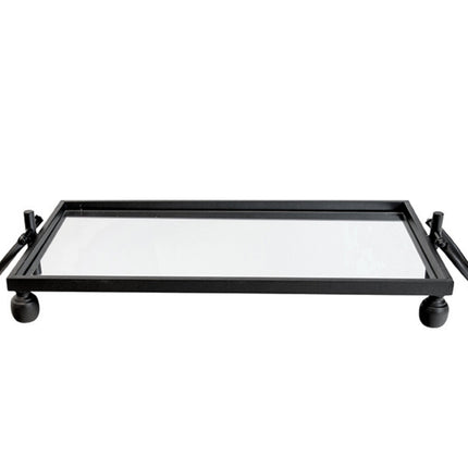 Eliza Small Rectangle Iron Mirror Tray with Handles - Black.