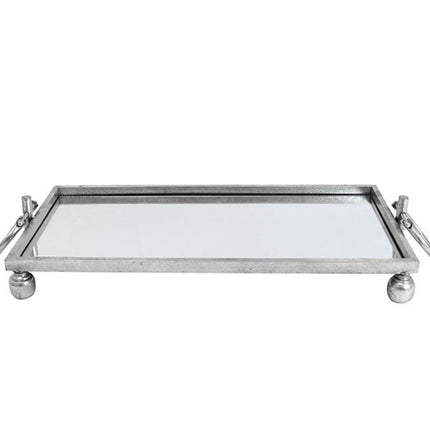 Eliza Small Rectangle Iron Mirror Tray with Handles - Silver.