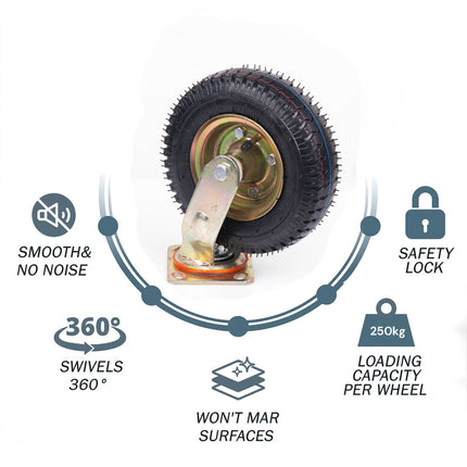 8 Inch Swivel Castor Caster Pneumatic Tyres Tyre Wheels Trolley Cart Wheelbarrow.