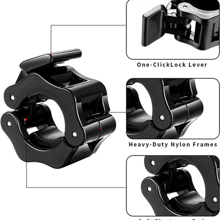 2Pcs 2in / 50mm Olympic Dumbbell Clamps Barbell Clamps Collars Clips Bar Plates Collar Clips Black.