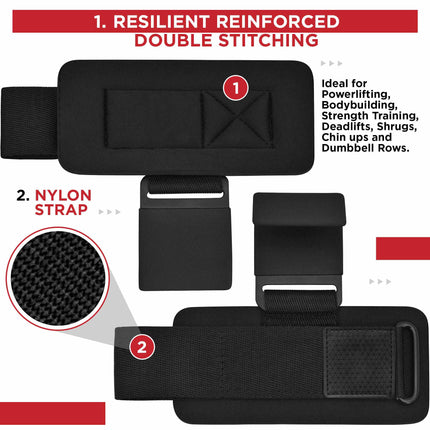 Pair Weight Lifting Hooks Straps Grip Wrist Wrap Support Powerlifting Deadlift Pull Up.