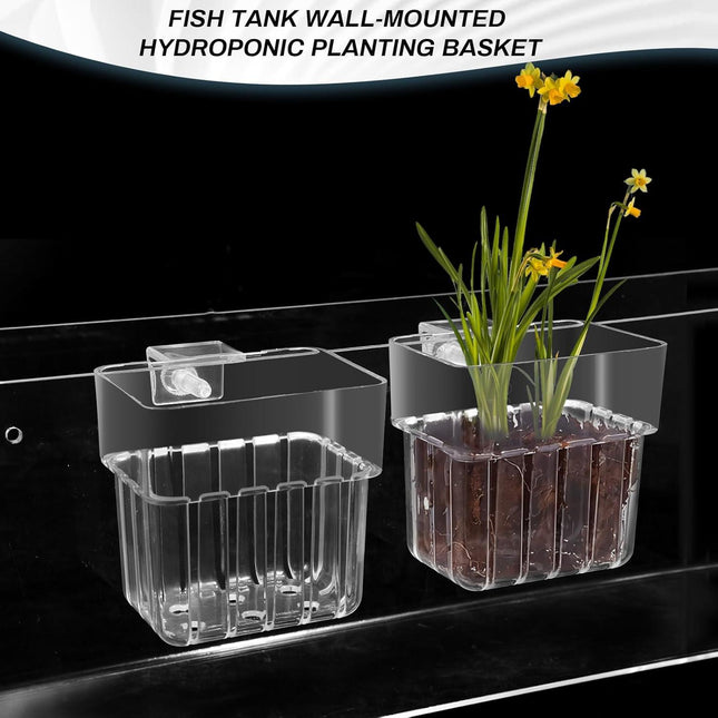 2pc Aquarium Plant Holder Clear Hanging Aquatic Planters with Hooks for Fish Tank Decor.